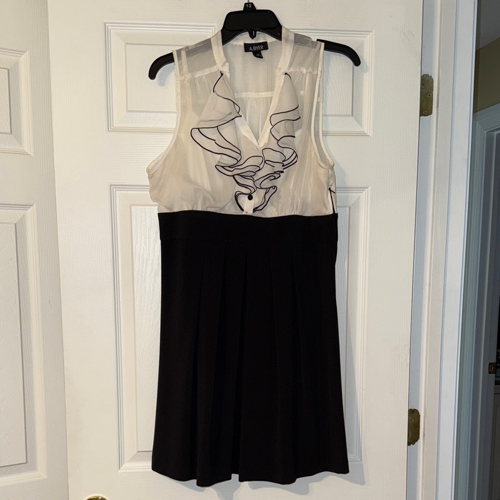 A. Byer Black and Cream Ruffle Mini Dress